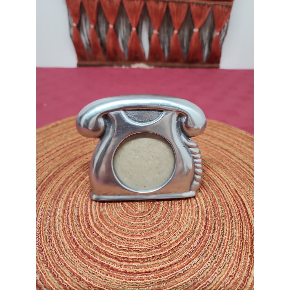 Pewter Telephone Mini Frame Holds 2 Inch Picture  Whimsical Retro Inspired